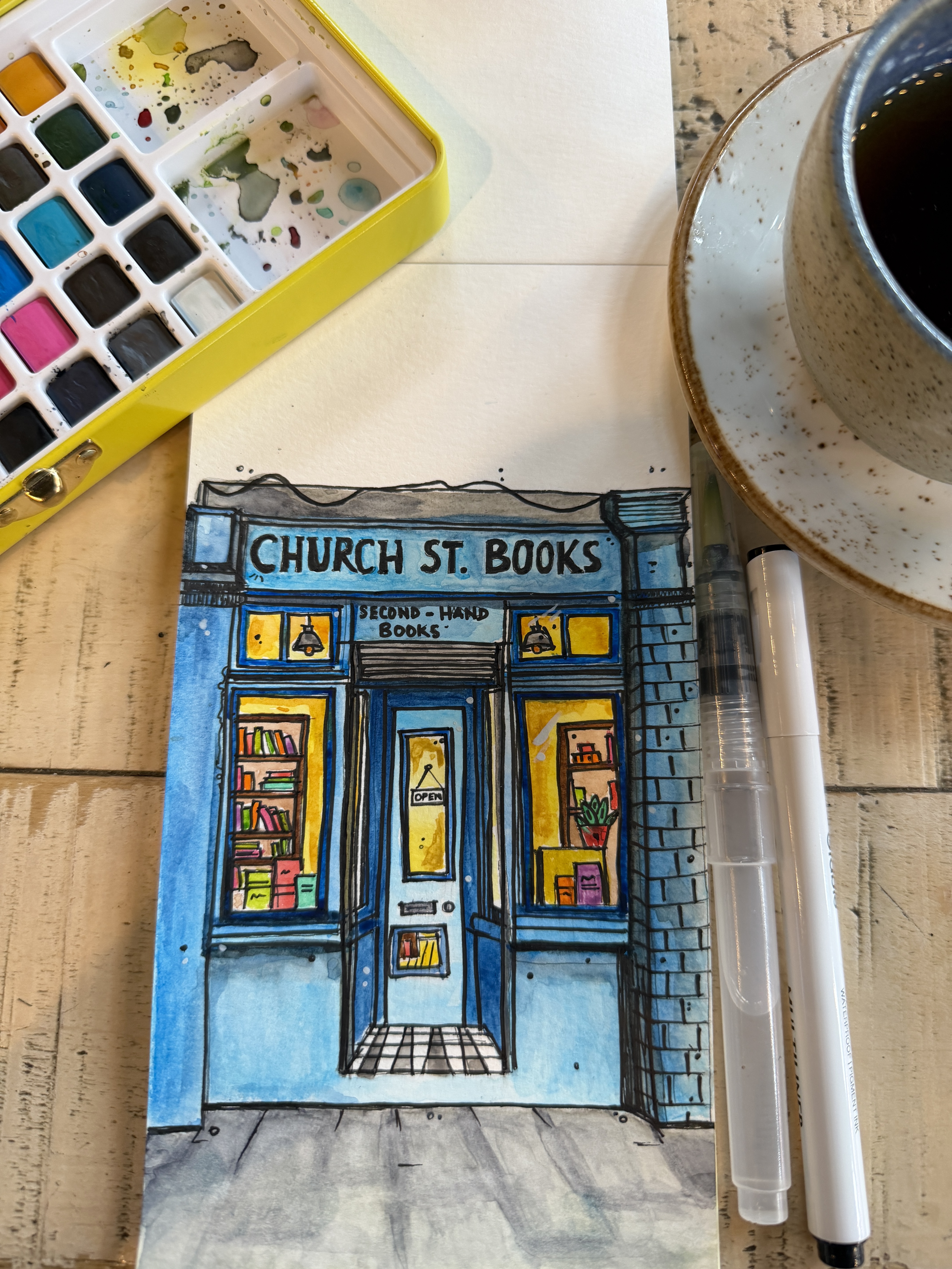 Church Street Books watercolor sketch